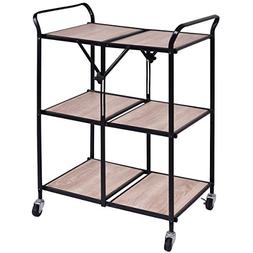 Costzon Folding Kitchen Cart, 3 Tier Storage Rolling Trolley